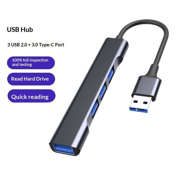 Portable Type-C USB Hub 4 Ports Nylon PVC Materials Multi-Function Splitter for Data Transfer Music Listening Hard Drive Reading