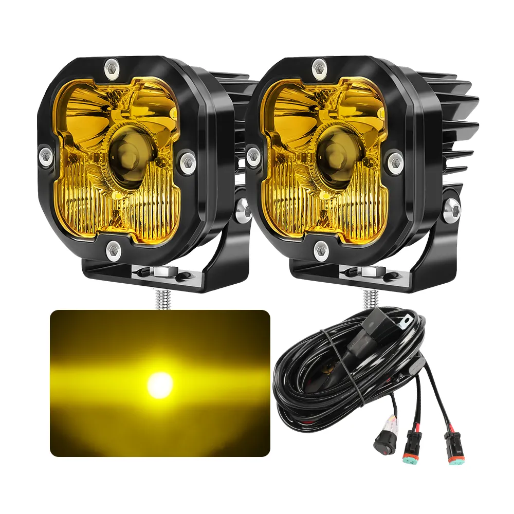 Lampu Led truk Offroad, Super terang 4x4 lampu kabut Spot jarak jauh 1000M Amber 3 inci untuk Polaris UTV ATV