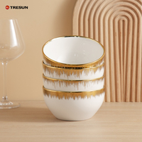 Service de Table 24 Pièces Moderne Luxe Bord Doré en Porcelaine Céramique Blanche Écologique Assiette Bol Vaisselle Style Arabe