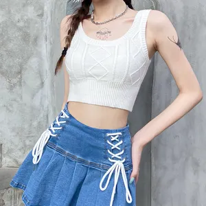 Custom trend high quality vest sweater women summer knitted core spun yarn sleeveless vest shrink proof and antistatic