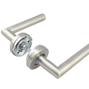 stainless steel round lever door handle brushed satin modern style euro profile rose exterior Door Lever Handle