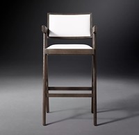 Tabouret de bar RH de style américain Jacob en chêne massif, dossier haut, utilisation commerciale, design classique personnalisable, mobile et confortable