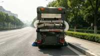 Balayeuse routière autotractée entièrement électrique Howe Tech, nouvelle, avec bac à poussière haute capacité de 2000 L, brosse réglable, pression d'eau froide