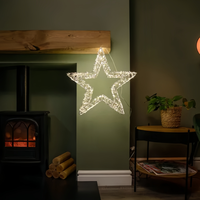 Estrella de Cinco Puntas de Alambre Esmaltado LED con Marco de Hierro Dorado Rosa, Decoración Navideña para Exteriores, Recargable, para Fiestas de Diwali y Ramadán