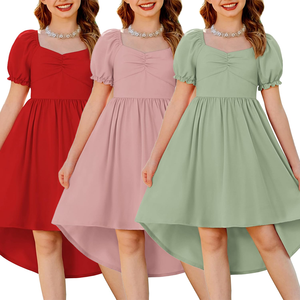 Vestido de Verano para Niñas 2026, Oferta, Vestidos Casuales de Color Sólido para Vacaciones, Vestidos de Manga Corta de Alta Calidad para Niñas Pequeñas - Product Image 1