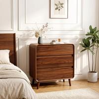 Table de chevet moderne en bois massif avec 3 tiroirs, style Mid-Century, finition bois massif, coins arrondis, pour chambre à coucher ou entrepôt