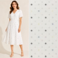 Tissu floral Dobby teint en fil 85% coton 15% tissé, 114 g/m², 57/58 pouces, motif fleurs minuscules multicolores texturées pour robes, literie bébé, garçons