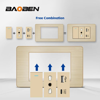 Prise murale BAOBEN, série panneau doré en acier inoxydable, norme italienne, avec ports USB et USB-C pour ordinateur