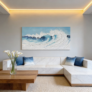 Opera d'Arte Originale Dipinta a Mano, Grande Dipinto Moderno Blu e Bianco con Onde dell'Oceano, Quadro Astratto 3D Testurizzato con Paesaggio Marino, Pittura a <span class=keywords><strong>Olio</strong></span> per Decorazione Murale Interna - Product Image 3