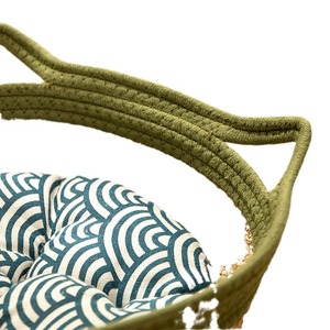 Pet Bed Round Rattan Straw Dog Bed Breathable Polyester Fiber Fill Hand Washable Summer <b>Cooling</b> Pet Bed for Dogs - Product Image 5