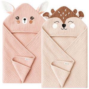 <span class=keywords><strong>Serviette</strong></span> <span class=keywords><strong>de</strong></span> bain à capuche pour bébé en coton mousseline 4 couches, absorbante, avec oreilles d'animaux <span class=keywords><strong>de</strong></span> dessin animé - Product Image 2