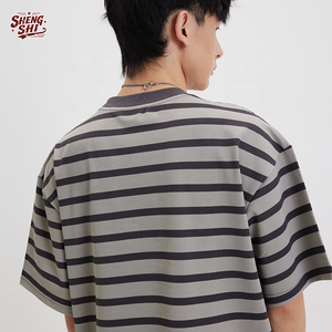 Ensembles rayés personnalisés Boxy Daily's, ODM régulier, coton lourd 250g, rayures larges, col rond, doux, haute qualité pour le sport - Product Image 1