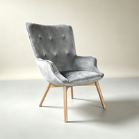 Fauteuil simple en velours capitonné de style nordique avec ottoman pour salon, chambre, hôtel, appartement