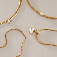 Collier en acier inoxydable plaqué or 18 carats avec zircon marquise et chaîne serpent, étanche, minimaliste, tendance, bijoux de mode pour femmes