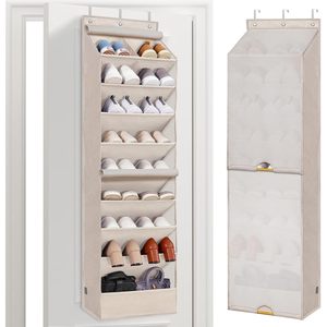 Over The Door Shoe Organizer 10 Pockets Beige Foldable Hanging Storage For Shoes Behind Doors On Walls Polyester - Product Image 1