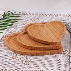 Ensemble de plateaux créatifs en bambou en forme de cœur pour servir thé, fruits, collations, assiettes en bois massif pour la maison, 3 tailles, couleur naturelle - Product Image 5