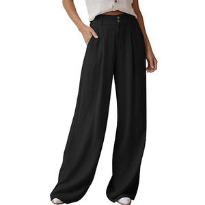 Pantaloni larghi da donna in <span class=keywords><strong>lino</strong></span> di cotone Casual pantaloni larghi a <span class=keywords><strong>vita</strong></span> <span class=keywords><strong>alta</strong></span> a gamba dritta - Product Image 6