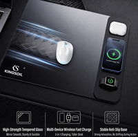 Chargeur sans fil 3 en 1, tapis de souris en verre trempé, tapis de souris rigide pour jeux, prise en charge des motifs personnalisés pour les jeux sur ordinateur