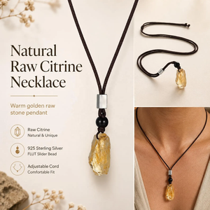 Wholesale Natural Raw Citrine <strong>Necklace</strong> Adjustable <strong>Braided</strong> Cord Crystal Pendant November Birthstone Jewelry for Men Women Bulk - Product Image 1