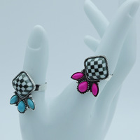 Bague Coquillage Turquoise Style Occidental pour Hommes et Femmes, Bijou de Fête à Motifs Géométriques, Turquoise et Tournesol à Carreaux