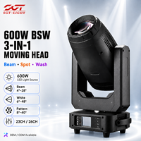Projecteur à tête mobile LED 600W CMY CTO BSW Beam Gobo Wash 3-en-1 avec zoom, profil, DMX512 et contrôle sans fil pour concerts
