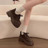 Chaussures Oxford à plateforme en daim, talon épais compensé, rehaussantes, à lacets, bout rond, style vintage décontracté, support OEM ODM personnalisé