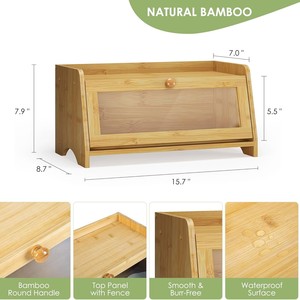 Boîte de rangement pour pain en bambou avec couvercle, récipient alimentaire en bois pour comptoir de cuisine - Product Image 5