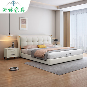 Cama Tapizada Moderna y Minimalista de 1.8m, Tamaño Doble, Cuero Genuino, Cama Matrimonial, Uso Doméstico, Resistente a Arañazos de Gatos, Muebles de Dormitorio - Product Image 1