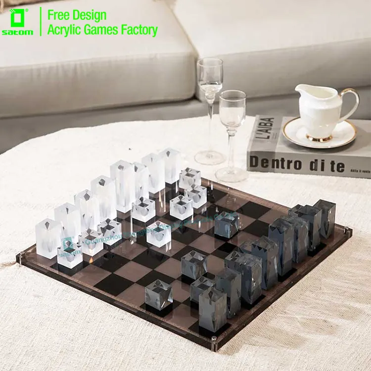Chinese Fancy Garden Modern 3d Ajedrez Lucite Acrylic Chess Set Custom