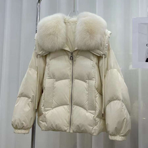 Gran oferta, chaqueta de plumón de <span class=keywords><strong>ganso</strong></span> blanco a la moda para <span class=keywords><strong>mujer</strong></span>, abrigo cálido de invierno con cuello de piel de zorro grande, ropa exterior de plumón de piel a prueba de viento - Product Image 3