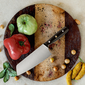Couteau de cuisine de 8 pouces à lame pleine, finition satinée, en acier à haute teneur en carbone 9 CR13, pour droitier, avec manche en bois d'ébène, type couteau de chef - Product Image 3