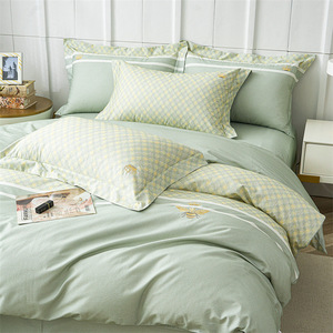 Juego de Ropa de Cama de Cuatro Piezas Duoximeimiankang 100% Algodón, Diseño de Rayas Simple, Sábanas Ecológicas, Funda de Edredón y Fundas de Almohada - Product Image 3