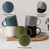 Tasse à café en céramique artisanale personnalisée, simple, rayée et embossée, pour lait, eau, thé, cappuccino