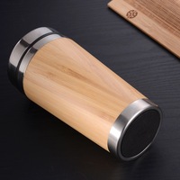 Botol Minum Tumbler Dinding Ganda Stainless Steel Bambu D5032 450ml dengan Tutup untuk Kopi, Bir, Kegiatan Luar Ruangan, Logo Dapat Disesuaikan