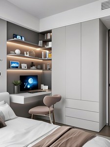 Unité de bureau intégrée avec armoire et bureau réglable pour la chambre principale familiale, espace de repos et d'étude quotidien - Product Image 3