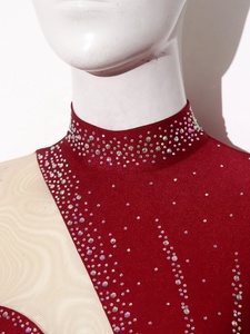 Vestido de Patinaje Artístico con Pedrería y Malla, Profesional para Mujer, Asimétrico, Manga Larga, Cuello Alto, Leotardo para Competencia de Patinaje sobre Hielo - Product Image 3
