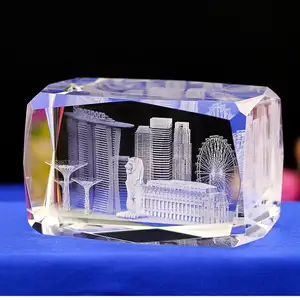 OEM / ODM 3D лазерная гравировка куб Сингапур архитектурная модель кристалл куб