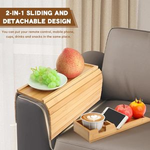Table d'accoudoir de canapé en bambou, plateau anti-chute <span class=keywords><strong>pour</strong></span> canapé avec porte-gobelet amovible, plateau pliable avec <span class=keywords><strong>sous</strong></span>-verres <span class=keywords><strong>pour</strong></span> canapé - Product Image 4