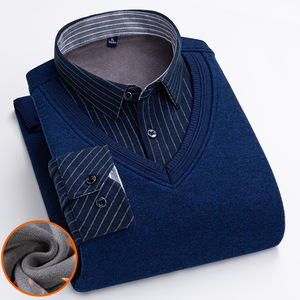 Maglione da <span class=keywords><strong>uomo</strong></span> caldo <span class=keywords><strong>in</strong></span> <span class=keywords><strong>pile</strong></span> caldo all'ingrosso autunno inverno camicie da <span class=keywords><strong>uomo</strong></span> False 2 pezzi con risvolto Casual a maniche lunghe <span class=keywords><strong>camicia</strong></span> <span class=keywords><strong>in</strong></span> maglia - Product Image 5