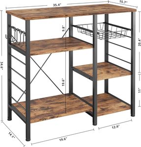Estante de Cocina Industrial Vintage Marrón con 6 Ganchos Desmontables, Estante de Almacenamiento Multiusos, <span class=keywords><strong>Mueble</strong></span> <span class=keywords><strong>para</strong></span> Cafetería, <span class=keywords><strong>Microondas</strong></span>, Comedor - Product Image 2