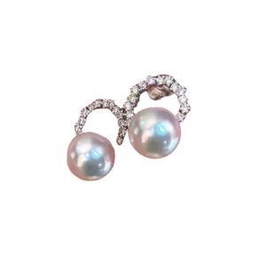 Boucles d'oreilles à clous tendance et élégantes en argent S925 avec perle ronde de 8-9 mm et support à ongles vide 21582 - Product Image 5