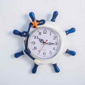 Mediterranean Helmsman Wall <b>Clock</b> Round Pine Quartz Battery Powered Home Decor - Product Image 2