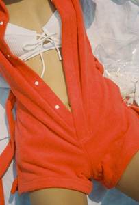 Wholesale Cotton Bucket Hat Red Jersey <strong>Towelling</strong> Press-stud Placket Short Sleeves <strong>Onesie</strong> Tie Waist Belt Towel Romper Jumpers - Product Image 5