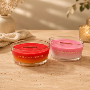 เทียนหอมแก้วทรงกลม MW ไส้ไม้ สีแดงชมพู สำหรับตกแต่งบ้าน - Product Image 1