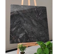 Carreaux de sol intérieurs modernes en porcelaine brillante effet marbre noir 800x800, gris foncé poli haute brillance pour villa, hall d'hôtel, salon