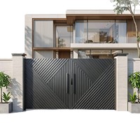 Portes d'entrée battantes en aluminium modernes et minimalistes, anti-effraction, à ferme magnétique, pour cour et entrée de villa, à double vitrage et lignes géométriques
