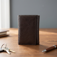 Dompet Lipat Kulit Asli RFID untuk Pria, Grosir 8064, Terima Logo Kustom, Model Slim dengan Kancing, Tempat Kartu Pria