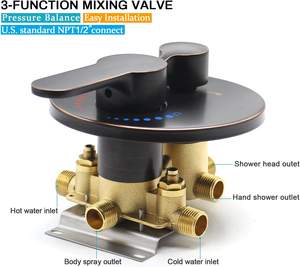 Système <span class=keywords><strong>de</strong></span> <span class=keywords><strong>douche</strong></span> mural en laiton bronze huilé, mitigeur moderne à poignée unique, triple jet (pluie/massage/jet), robinets doseurs, <span class=keywords><strong>barre</strong></span> coulissante - Product Image 6