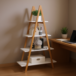 Estantería de bambú macizo con forma de A, de 4 niveles, moderna, para exhibir libros, para el hogar, la oficina o la sala de estar. - Product Image 2