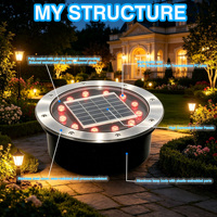 Lampe LED solaire rechargeable IP67 en aluminium, circulaire, encastrée, pour pelouse, extérieur, sol, route, avec capteur de lumière